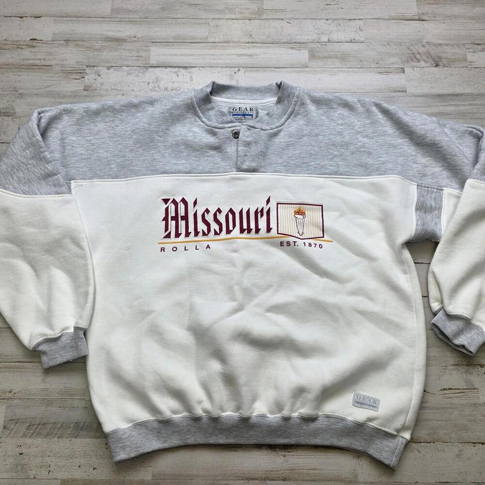 Missouri Tigers L Sweatshirt Vintage Gear For Sports 1/4 Button Pullover